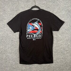 Pelagic Shirt Mens Medium Black Tshirt Graphic Fishing Tee Crewneck Short Sleeve